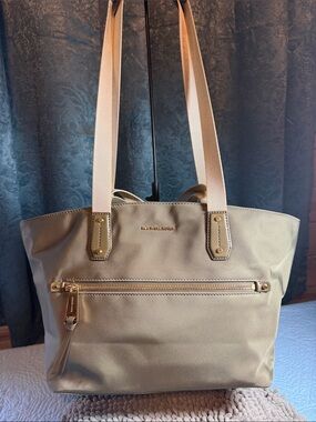 Michael Kors Olive Nylon Tote with Gold Hardware